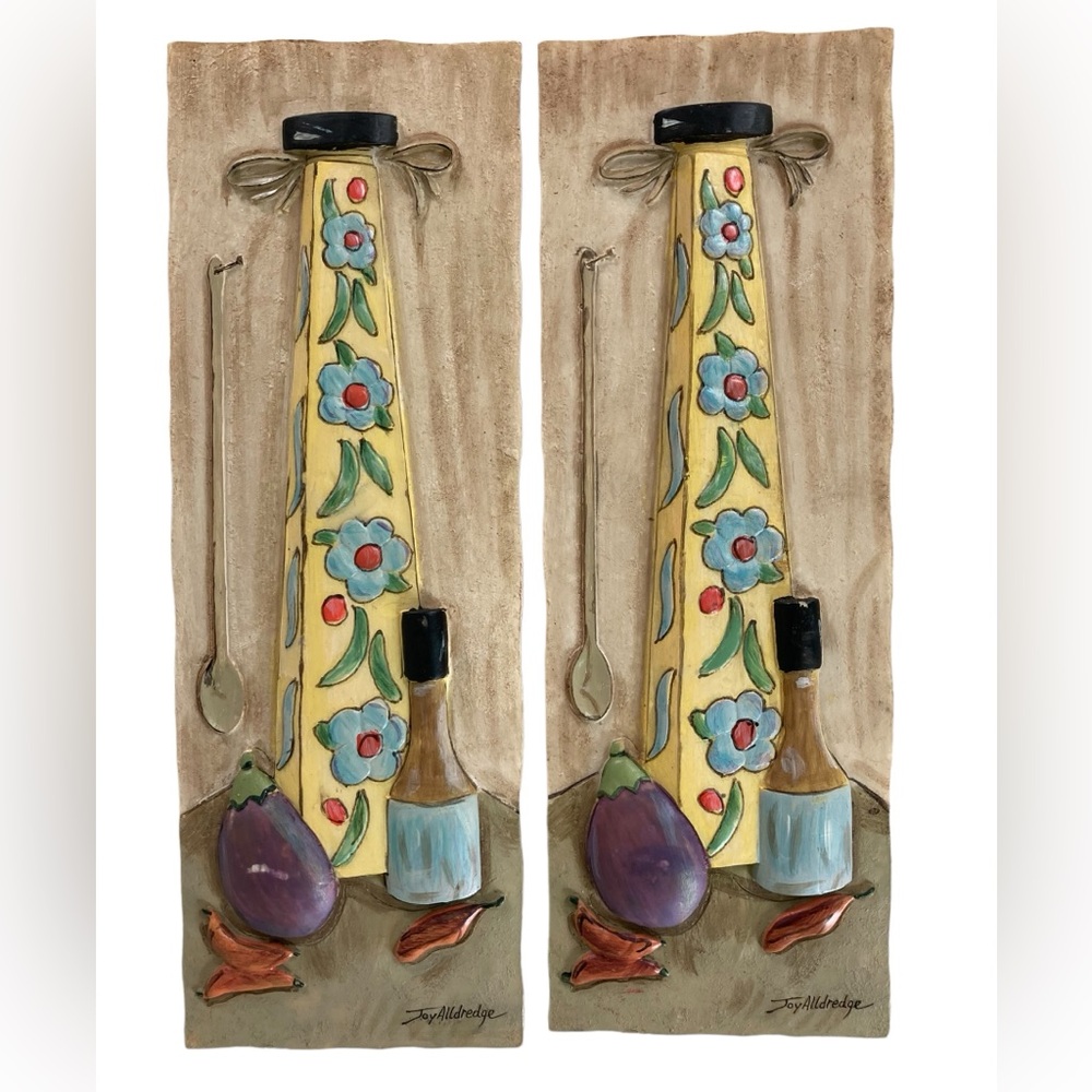 Set of 2 - Joy Alldredge Rectangle Wall Art Tile Decor Cooking 3D Signed‎